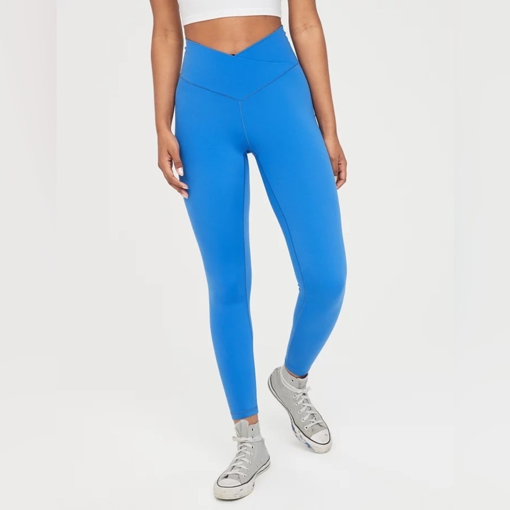 Offline By Aerie Real Me High Waisted Crossover Legging Blue Sz Large 7/8 Nwt